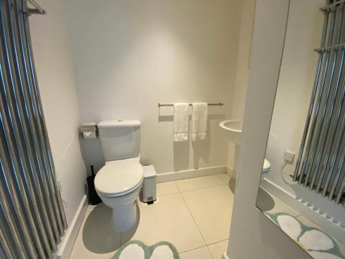 Ett badrum på Cosy 3 bed penthouse in Royal Docks London