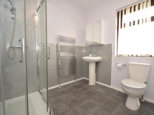 a bathroom with a toilet and a sink and a shower at 5 bed in Brynteg 75907 in Llanwenog
