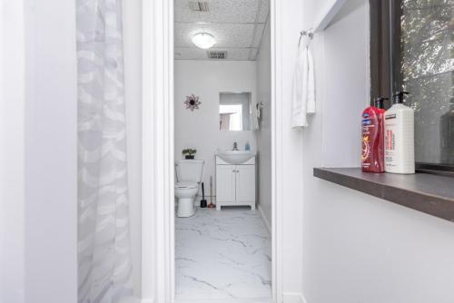 a bathroom with a toilet and a sink at Studio Apartment w King Bed - Close to Chinatown in Ottawa