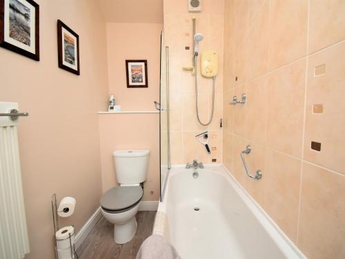 a bathroom with a toilet and a bath tub at 1 bed property in Langwathby Cumbria SZ113 in Langwathby