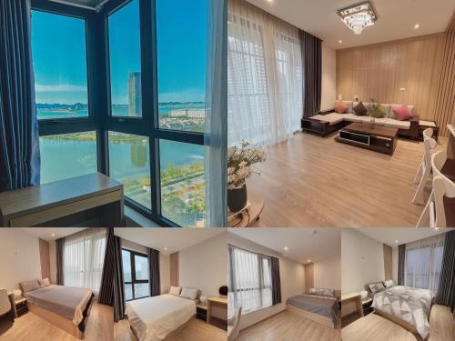 2 fotos de una sala de estar con vistas en Greenbay Premium homestay Hạ Long Bay en Ha Long