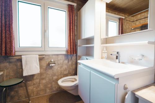 a bathroom with a sink and a toilet at Chalet Engihalde in Amden