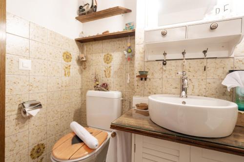 a bathroom with a sink and a toilet at Apartment Mattstogg mit Charme in Amden