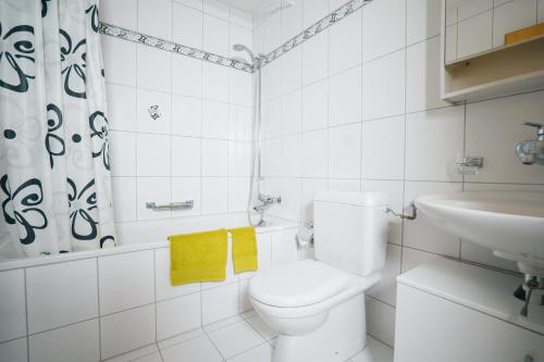 アムデンにあるSchwendihaus Apartmentの白いバスルーム(トイレ、シンク付)