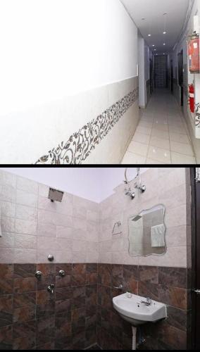 two pictures of a bathroom with a sink at Hotel moon place in Lucknow