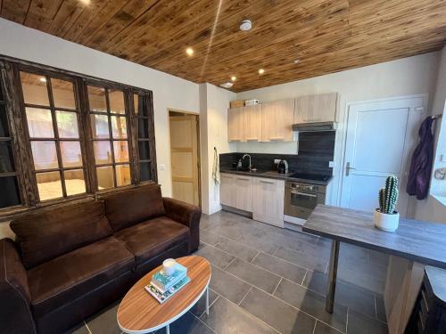 un salon avec un canapé et une table dans l'établissement Petit appartement à Sevrier, à Sévrier