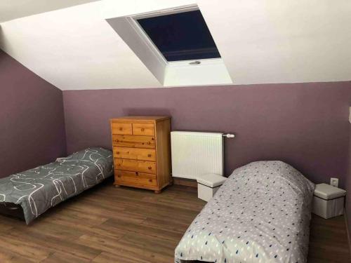 1 dormitorio con 2 camas, vestidor y tragaluz en Maison de 2 chambres avec terrasse et wifi a Munwiller, en Munwiller