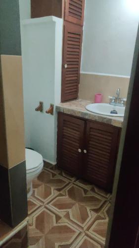 a bathroom with a toilet and a sink at Apartamento de tranquilidad. in La Ceiba