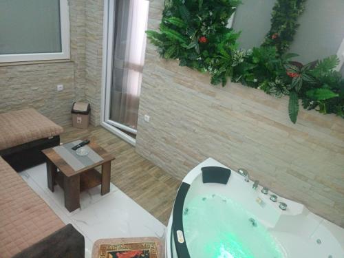 Apartments Zlatko في سوكو بانيا: حمام مع حوض جاكوزي في الغرفة