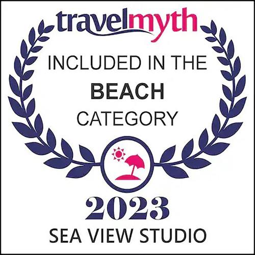a logo for the beach category of the sea view studio at Sea View Holiday House in Archangelos