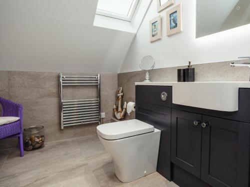 a bathroom with a white toilet and a sink at Armstrong Cottages No30 in Bamburgh
