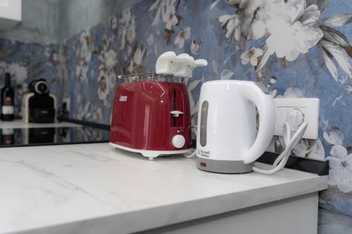 two appliances sitting on a counter in a kitchen at TIMEO central apartment in historic sicilian baroque-style building in Catania