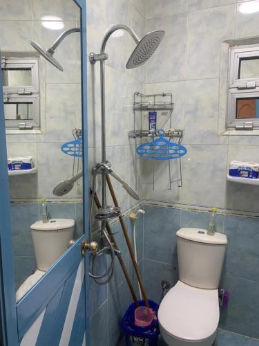 een badkamer met een toilet en een douche bij Bienvenidodepartamento in Caïro
