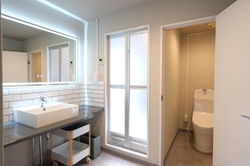 大阪市にある難波 ハラ アパートメントの洗面台とトイレ付きのバスルーム