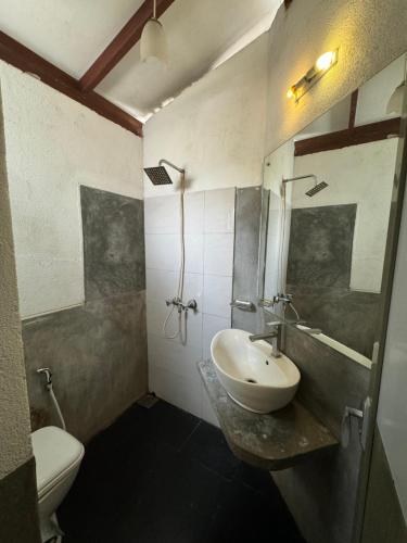 a bathroom with a sink and a toilet at Natures Bliss Holidays in Ja-Ela