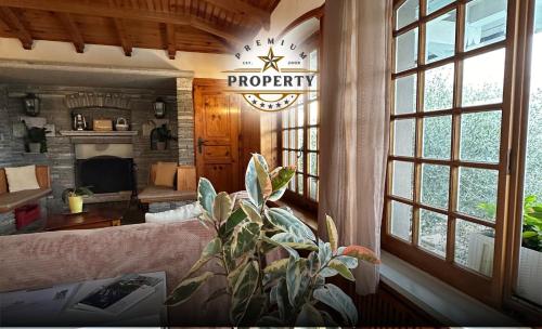 a living room with a couch and a fireplace at Magic CHALET near COMO lake, private parking, total privacy I Villa dei Leoni in Morbio Inferiore