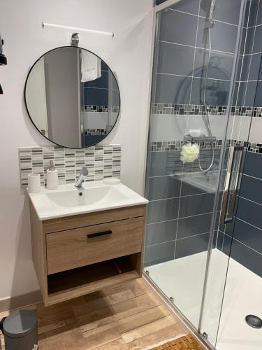 a bathroom with a sink and a shower at Loft indépendant Proche Paris in Villebon-sur-Yvette