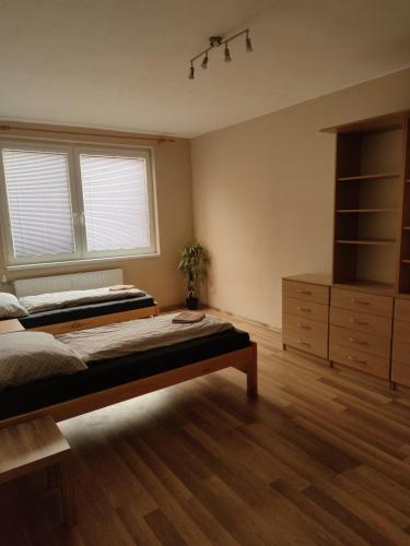 een slaapkamer met een bed, een dressoir en een raam bij Apartment in the Levice in Levice