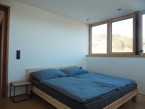 a bed in a room with a window at Ferienwohnung Böhler in Doren