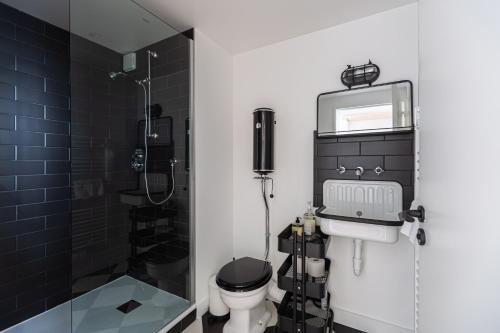 une salle de bain avec une douche, des toilettes et un lavabo dans l'établissement Le Victor Hugo - Centre-ville Bordelais, à Bordeaux