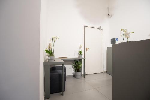 an office with a desk and a mirror and plants at Suite Inn Catania in Catania