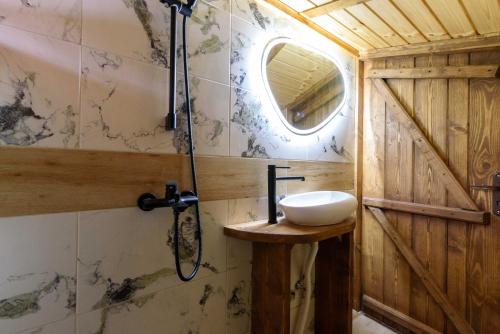uma casa de banho com um lavatório e um espelho em Life House-Semkovo em Semkovo