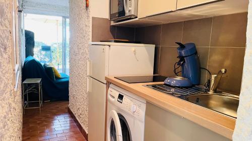 une cuisine avec une machine à laver et un évier dans l'établissement Studio Cocody 5 Lumio, à Lumio