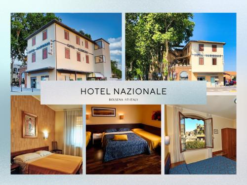 a collage of four pictures of a hotel nadalomnia at Hotel Nazionale in Bolsena