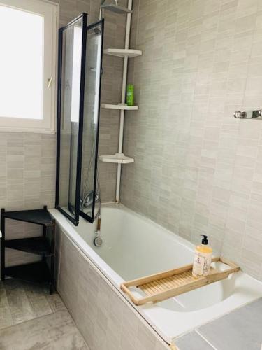 une salle de bain avec baignoire et douche dans l'établissement La maison de Charlotte, à Vierzon