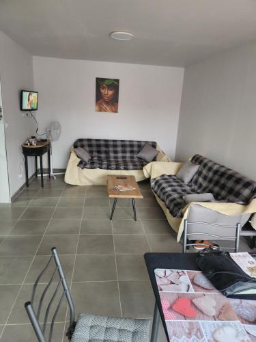 un salon avec un canapé et une table dans l'établissement Le cap d'agde, au Cap d'Agde