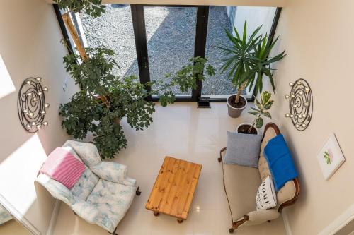 an overhead view of a living room with plants at Doleen House in Ballyconneely