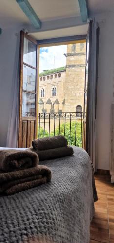 a bedroom with a bed and a large window at DS Casa San Fernando in Córdoba