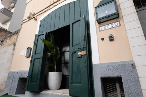 a green door in a building with a potted plant at Loft 900 - Home & SPA - A Timeless Luxury in Monopoli in Monopoli