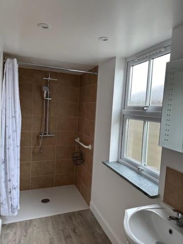 a bathroom with a shower and a sink at HeyRic in Padstow