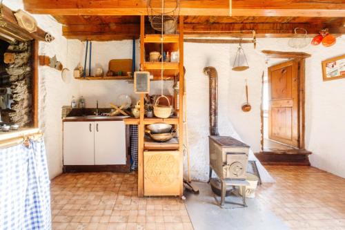 a kitchen with a stove and a stove top oven at Grand Chalet Vanoise - 12 pers in Saint-André