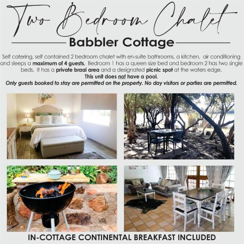 a collage of photos of a living room with a fireplace at Waterside Cottages & Villas - Self Catering in Gaborone