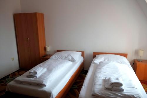 two beds sitting next to each other in a room at Zámecký Penzion in Valašské Meziříčí