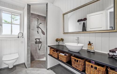y baño con lavabo, aseo y ducha. en 3 Bedroom Amazing Home In Frederiksvrk, en Frederiksværk