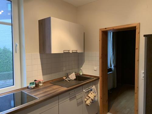 a kitchen with a sink and a counter at Bachmanns Ferienwohnung in Schotten