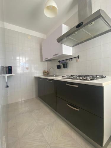a kitchen with a sink and a stove in it at villa adua in Torre Santa Sabina