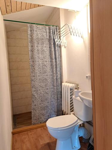 a bathroom with a toilet and a sink at Lejas dzīvoklis Beči in Vecumnieki