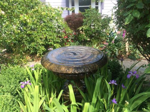 a bird bath in the middle of a garden at Chinoiserie - Blue Mountains Boho Luxe in Katoomba