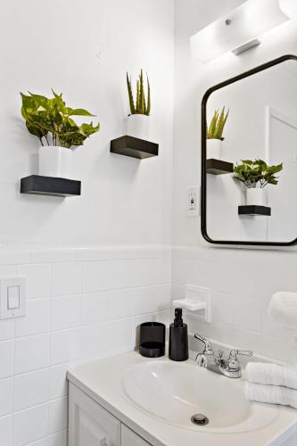 a bathroom with a sink and a mirror and plants at Lovely Rental Unit with free Parking on Premises in Fort Lauderdale