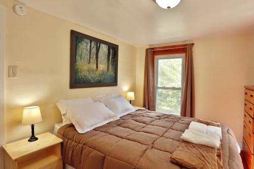 a bedroom with a large bed and a window at The Hill All Star Baseball Rentals in Oneonta