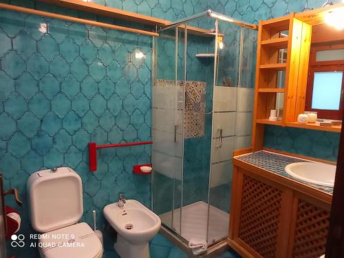 a bathroom with a shower and a toilet and a sink at Villa Giannina B&B in Taormina