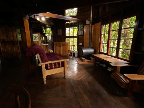 a room with wooden floors and windows in a cabin at Los Quetzales Ecolodge & Spa in Cerro Punta