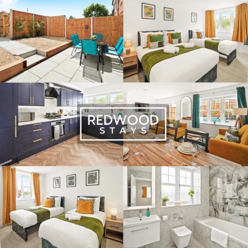 a collage of photos of a hotel room at Spacious 4 Bedroom 2 Bath Serviced Home For Contractors & Families with X2 Free Parking Spaces, Fast WiFi - Hosted By Redwood Stays in Farnborough