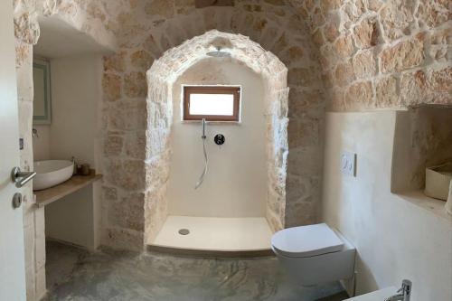 La salle de bains est pourvue d'une douche, de toilettes et d'un lavabo. dans l'établissement Trullanto, à Francavilla Fontana