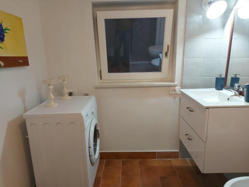 a bathroom with a washing machine and a sink at Casa Vacanza Fiori di Maggio in Pulsano
