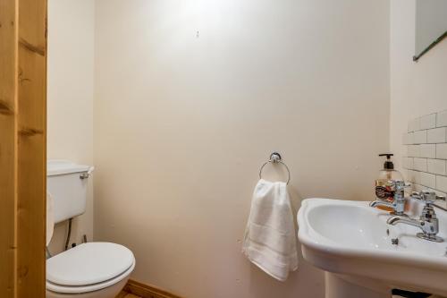 a white bathroom with a toilet and a sink at Stylish & spacious 3 bedroom entire house in Lisburn with parking in Lisburn